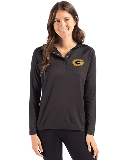 Grambling Tigers Cutter & Buck Coastline Epic Comfort Recycled Womens Hooded Shirt Black Front