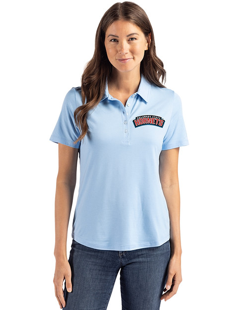 Delaware State Hornets Cutter & Buck Coastline Epic Comfort Recycled Womens Polo Atlas Light Blue Front