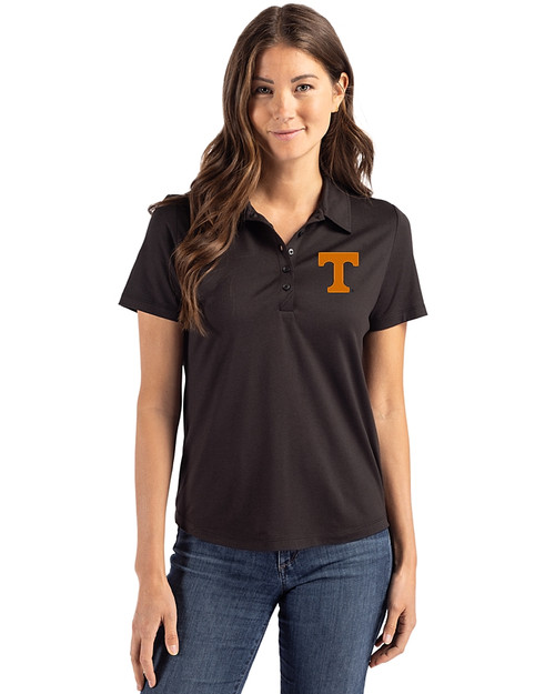 Tennessee Volunteers Cutter & Buck Coastline Recycled Double Peached Womens Polo Black Front