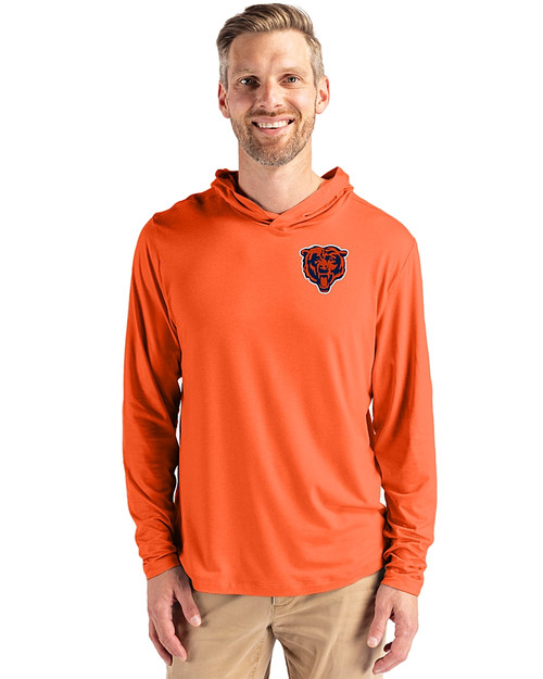 Chicago Bears Historic Cutter & Buck Coastline Epic Comfort Recycled Mens Hooded Shirt College Orange Front