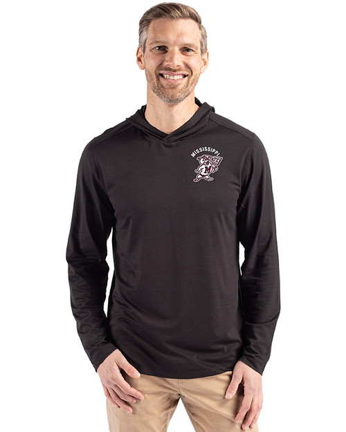 Mississippi State Bulldogs Vintage Cutter & Buck Coastline Epic Comfort Recycled Mens Hooded Shirt Black Front