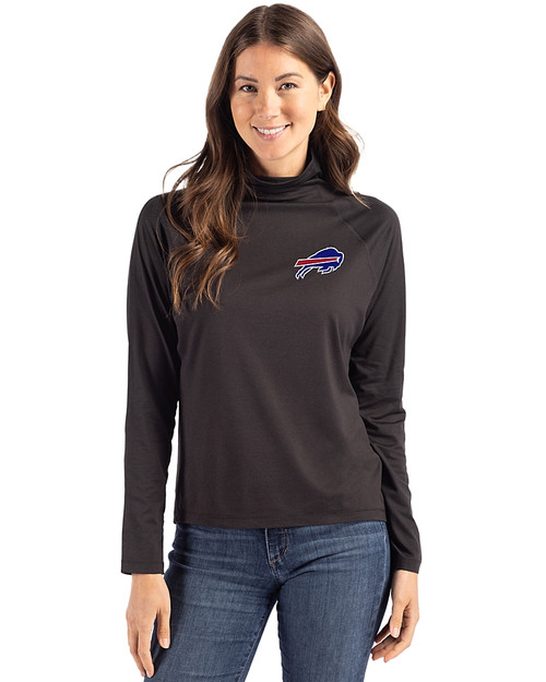 Buffalo Bills Cutter & Buck Coastline Epic Comfort Recycled Womens Funnel Neck Black Front