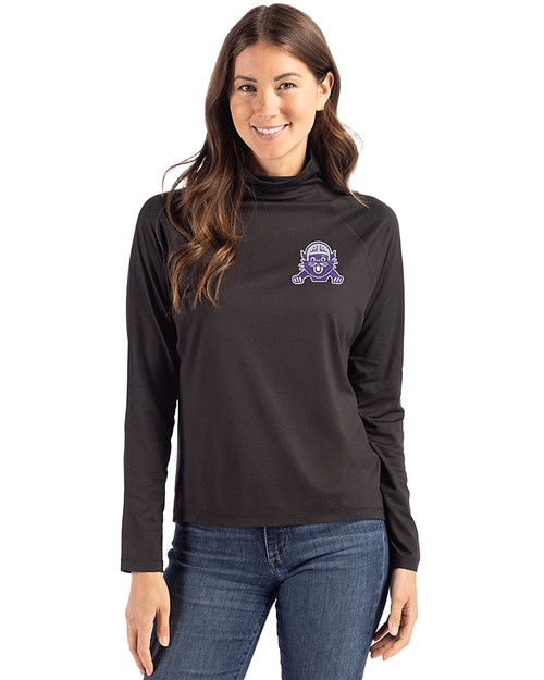 Northwestern Wildcats College Vault Cutter & Buck Coastline Epic Comfort Recycled Womens Funnel Neck Black Front