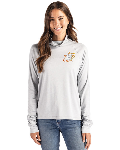 Houston Astros City Connect Cutter & Buck Coastline Epic Comfort Recycled Womens Funnel Neck CONCRETE Front