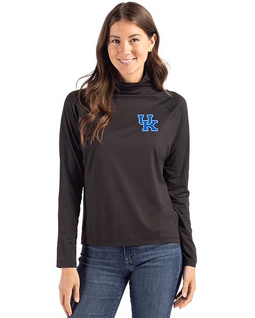 Kentucky Wildcats Cutter & Buck Coastline Epic Comfort Recycled Womens Funnel Neck Black Front