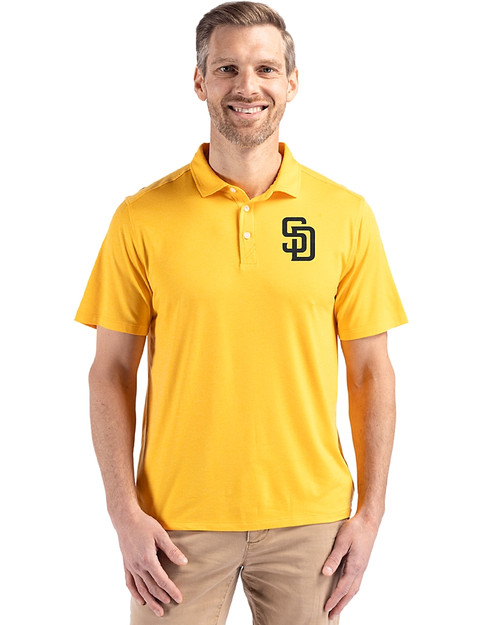 San Diego Padres Cutter & Buck Coastline Epic Comfort Recycled Mens Polo College Gold Front
