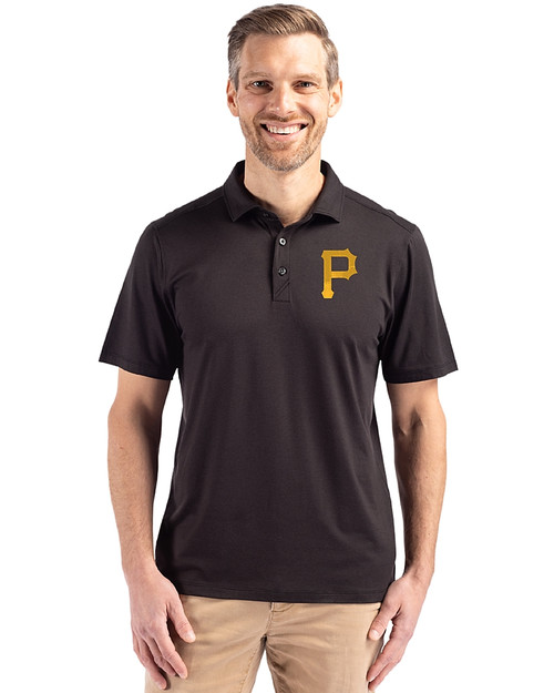 Pittsburgh Pirates Cutter & Buck Coastline Epic Comfort Recycled Mens Polo Black Front