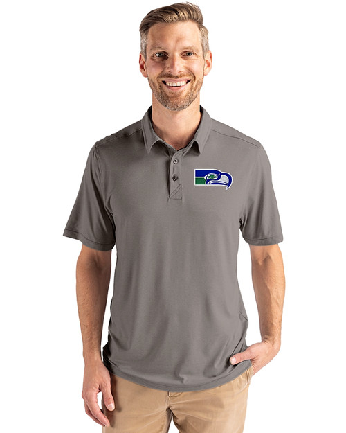 Seattle Seahawks Historic Cutter & Buck Coastline Epic Comfort Recycled Mens Polo Elemental Grey Front