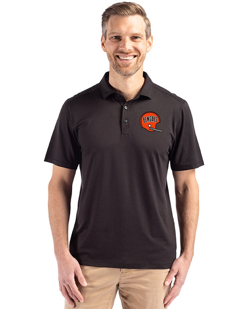 Cincinnati Bengals Historic Cutter & Buck Coastline Epic Comfort Recycled Mens Polo Black Front