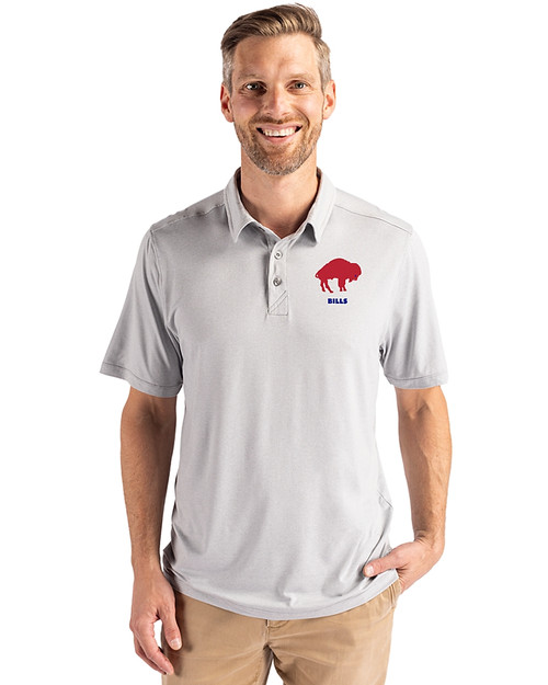 Buffalo Bills Historic Cutter & Buck Coastline Recycled Double Peached Mens Polo CONCRETE Front