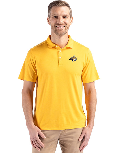 Montana State Bobcats Cutter & Buck Coastline Recycled Double Peached Mens Polo College Gold Front