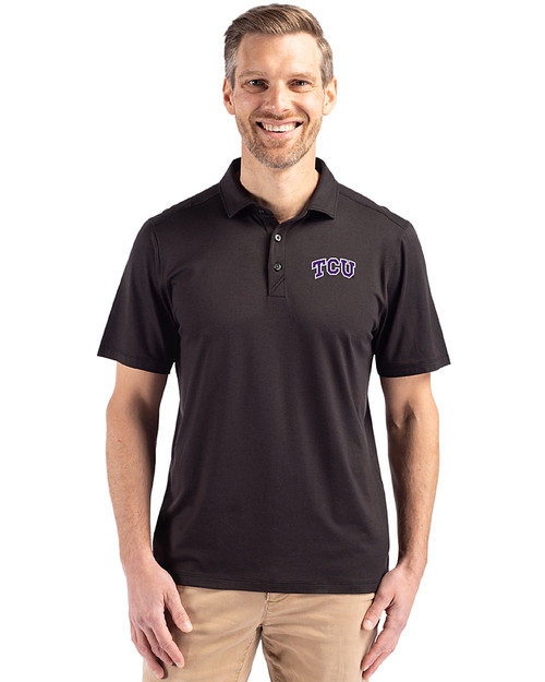 TCU Horned Frogs Cutter & Buck Coastline Epic Comfort Recycled Mens Polo Black Front