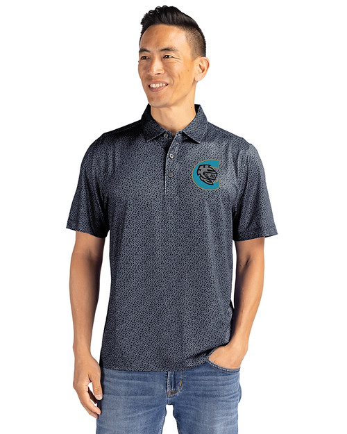 Charlotte Knights Cutter & Buck Pike Eco Pebble Print Stretch Recycled Mens Polo Black/White Front