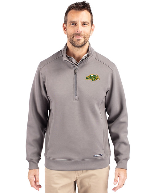 NDSU Bison Cutter & Buck Roam Epic Versatility Recycled Quarter Zip Mens Pullover Elemental Grey Front