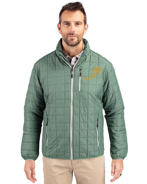 NDSU Bison Vintage Cutter & Buck Rainier PrimaLoft® Mens Eco Insulated Full Zip Puffer Jacket Hunter Melange Front