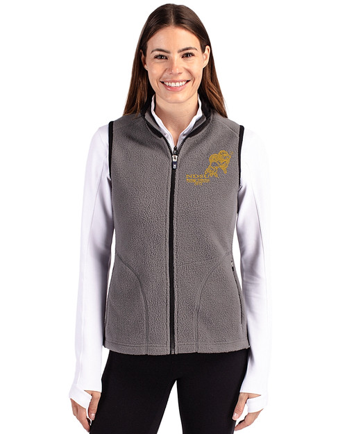 NDSU Bison Vintage Cutter & Buck Cascade Eco Fleece Womens Vest Elemental Grey/Black Front