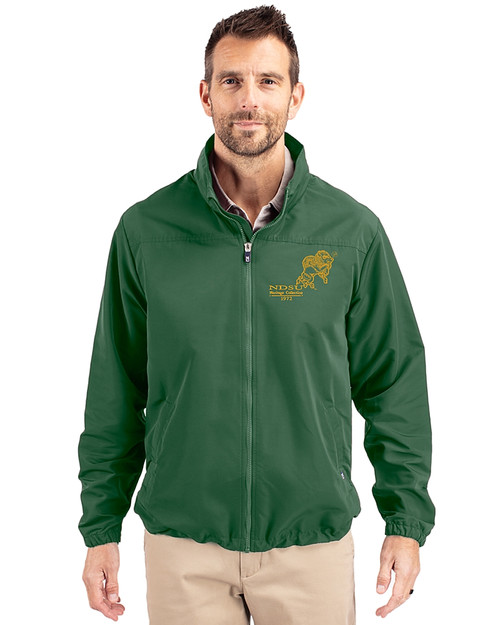 NDSU Bison Vintage Cutter & Buck Charter Recycled Packable Mens Full Zip Jacket Hunter Green Front