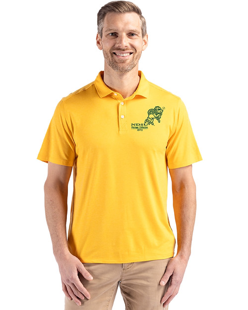 NDSU Bison Vintage Cutter & Buck Coastline Epic Comfort Recycled Mens Polo College Gold Front