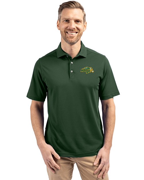 NDSU Bison Cutter & Buck Virtue Eco Pique Recycled Mens Big and Tall Polo Hunter Green Front