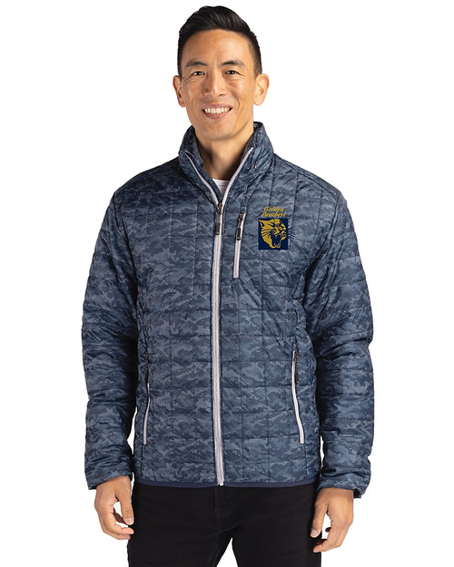 FIU Panthers College Vault Cutter & Buck Rainier PrimaLoft® Mens Eco Insulated Full Zip Printed Puffer Jacket Dark Navy Front