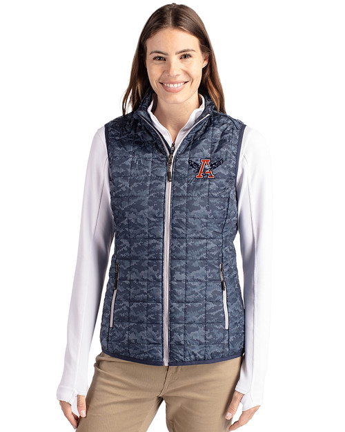 Auburn Tigers College Vault Cutter & Buck Rainier PrimaLoft® Womens Eco Insulated Full Zip Printed Puffer Vest Dark Navy Front