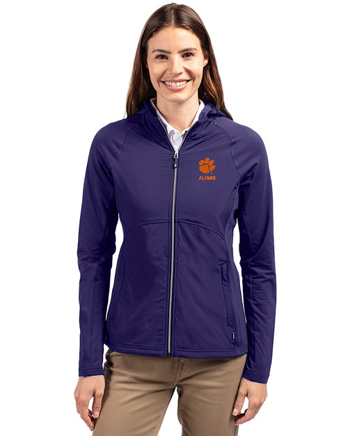 Clemson Tigers Alumni Cutter & Buck Adapt Eco Knit Hybrid Recycled Womens Full Zip Jacket College Purple Front