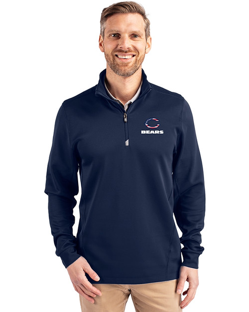 Chicago Bears Americana Cutter & Buck Traverse Recycled Smooth Stretch Mens Big & Tall Quarter Zip Pullover Liberty Navy Front