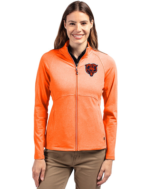 Chicago Bears Historic Cutter & Buck Adapt Eco Knit Heather Recycled Womens Full Zip College Orange Heather Front