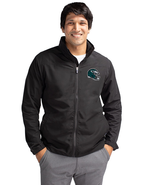 Philadelphia Eagles NFL Helmet Cutter & Buck Charter Eco Recycled Mens Full-Zip Jacket Black Front