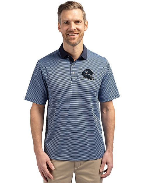 Tennessee Titans NFL Helmet Cutter & Buck Virtue Eco Pique Micro Stripe Recycled Mens Polo Atlas/Navy Blue Front