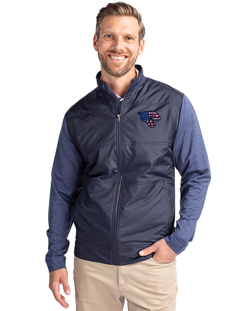 Jacksonville Jaguars Americana Cutter & Buck Stealth Hybrid Quilted Mens Big and Tall Full Zip Windbreaker Jacket Liberty Navy Front