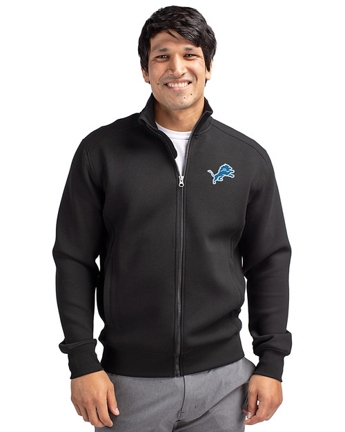 Detroit Lions Cutter & Buck Roam Recycled Buttery-Soft Knit Mens Big & Tall Full Zip Jacket Black Front