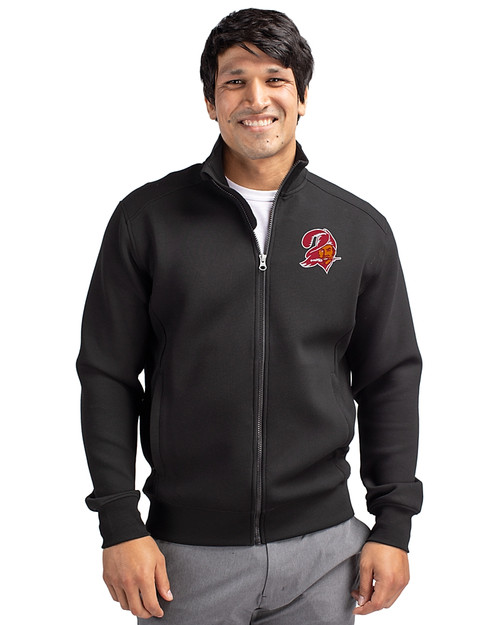 Tampa Bay Buccaneers Historic Cutter & Buck Roam Eco Recycled Full Zip Mens Big & Tall Jacket Black Front
