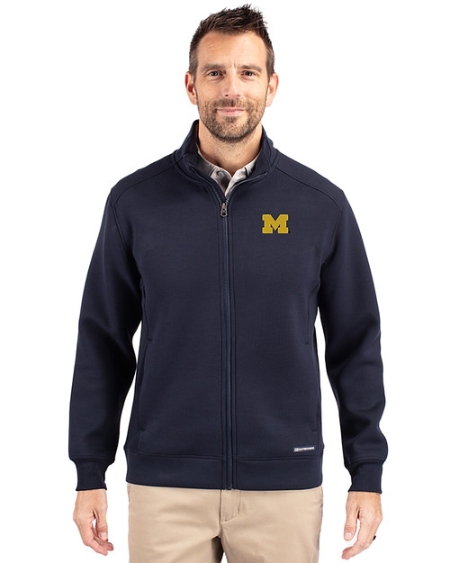 Michigan Wolverines Cutter & Buck Roam Eco Recycled Full Zip Mens Big & Tall Jacket Navy Blue Front