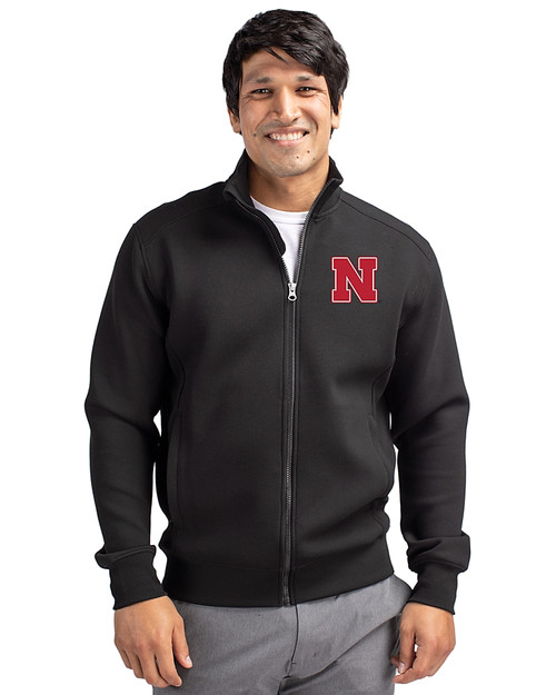 Nebraska Cornhuskers Cutter & Buck Roam Eco Recycled Full Zip Mens Big & Tall Jacket Black Front
