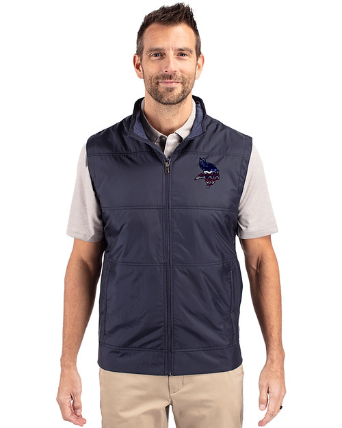 Minnesota Vikings Americana Cutter & Buck Stealth Hybrid Quilted Mens Big and Tall Windbreaker Vest Liberty Navy Front