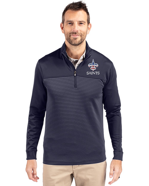 New Orleans Saints Americana Cutter & Buck Traverse Stretch Eco Stripe Quarter Zip Mens Big and Tall Pullover LYN_PRO_HG 