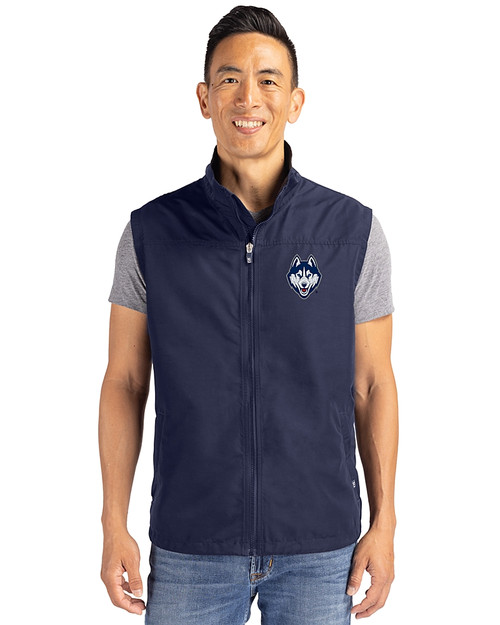 UConn Huskies - Cutter & Buck Charter Eco Recycled Mens Full-Zip Vest Navy Blue Front