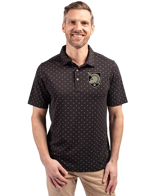 Army Black Knights Cutter & Buck Virtue Eco Pique Tile Print Recycled Mens Polo Black Front