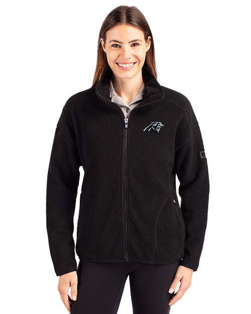 Carolina Panthers Mono Cutter & Buck Cascade Eco Fleece Womens Full Zip Jacket Black Front