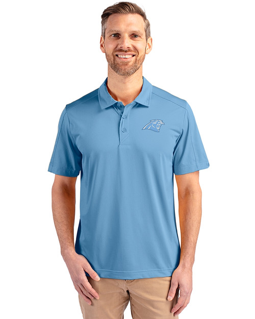 Carolina Panthers Mono Cutter & Buck Prospect Eco Textured Stretch Recycled Mens Big & Tall Polo Atlas Light Blue Front