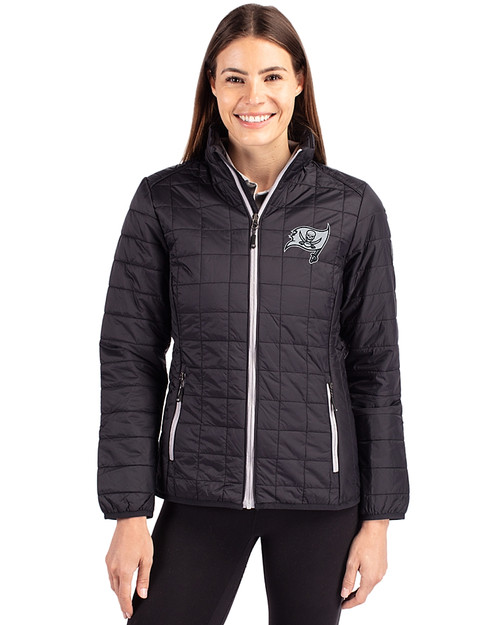 Tampa Bay Buccaneers Mono Cutter & Buck Rainier PrimaLoft®  Womens Eco Insulated Full Zip Puffer Jacket Black Front