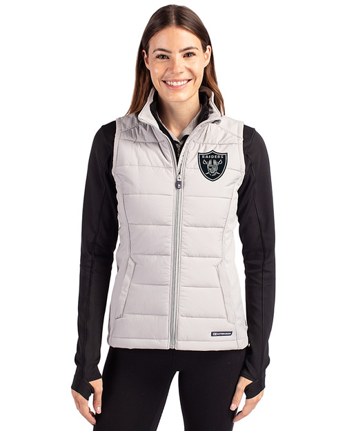  Las Vegas Raiders Mono Cutter & Buck Evoke Hybrid Softshell Recycled Womens Full Zip Vest CNC_PRO_HG 