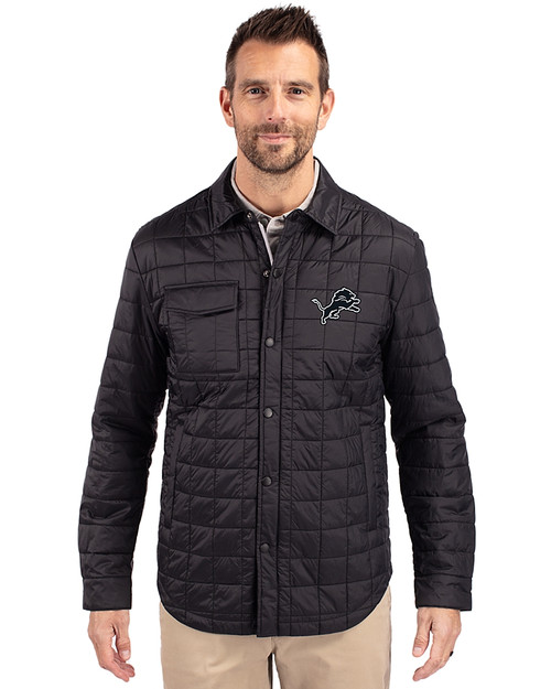 Detroit Lions Mono Cutter & Buck Rainier PrimaLoft® Mens Eco Insulated Quilted Shirt Jacket Black Front