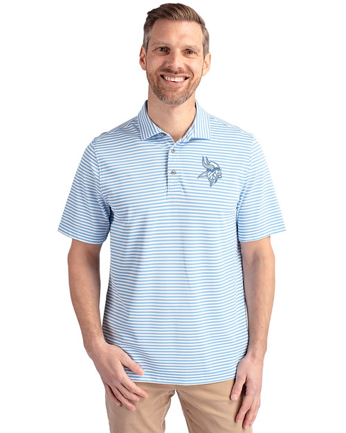 Minnesota Vikings Mono Cutter & Buck Virtue Eco Pique Stripe Recycled Mens Polo Atlas Light Blue Front