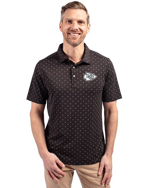 Kansas City Chiefs Mono Cutter & Buck Virtue Eco Pique Tile Print Recycled Mens Big & Tall Polo Black Front