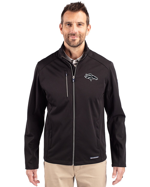 Denver Broncos Mono Cutter & Buck Evoke Softshell Recycled Full Zip Mens Jacket Black Front