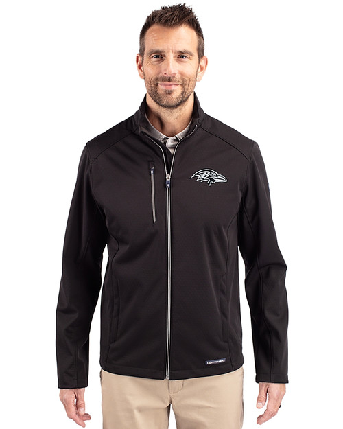 Baltimore Ravens Mono Cutter & Buck Evoke Softshell Recycled Full Zip Mens Jacket Black Front