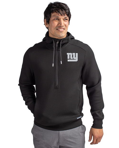 New York Giants Mono Cutter & Buck Roam Epic Versatility Half Zip Recycled Mens Hooded Pullover Black Front