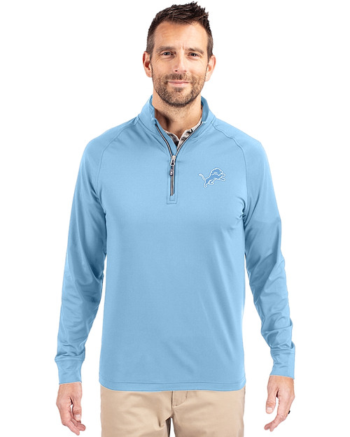 Detroit Lions Monochromatic Cutter & Buck Adapt Recycled Soft Knit Stretch  Mens Quarter Zip Pullover Atlas Light Blue Front